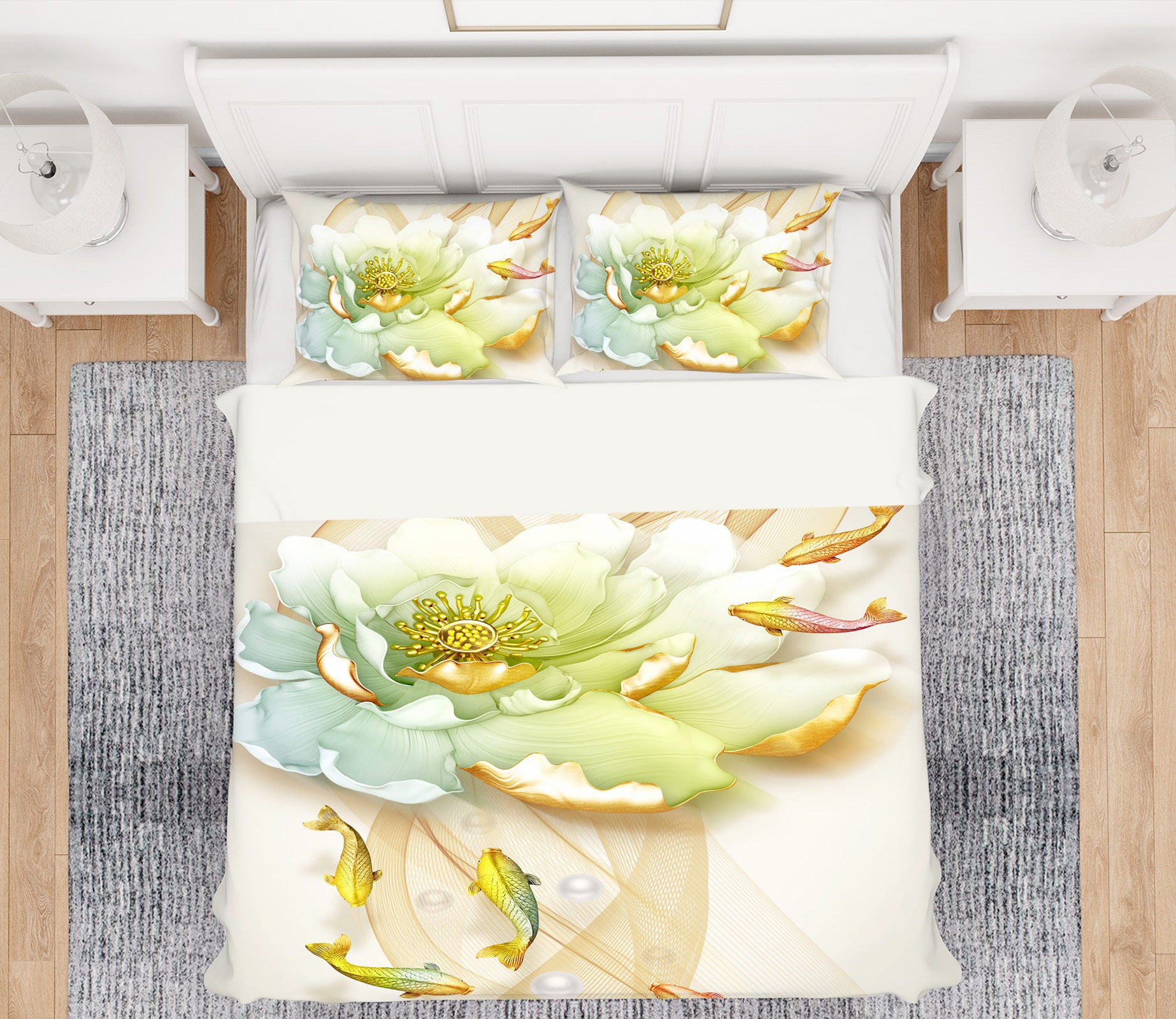3D Cyan Flowers 13052 Bed Pillowcases Quilt