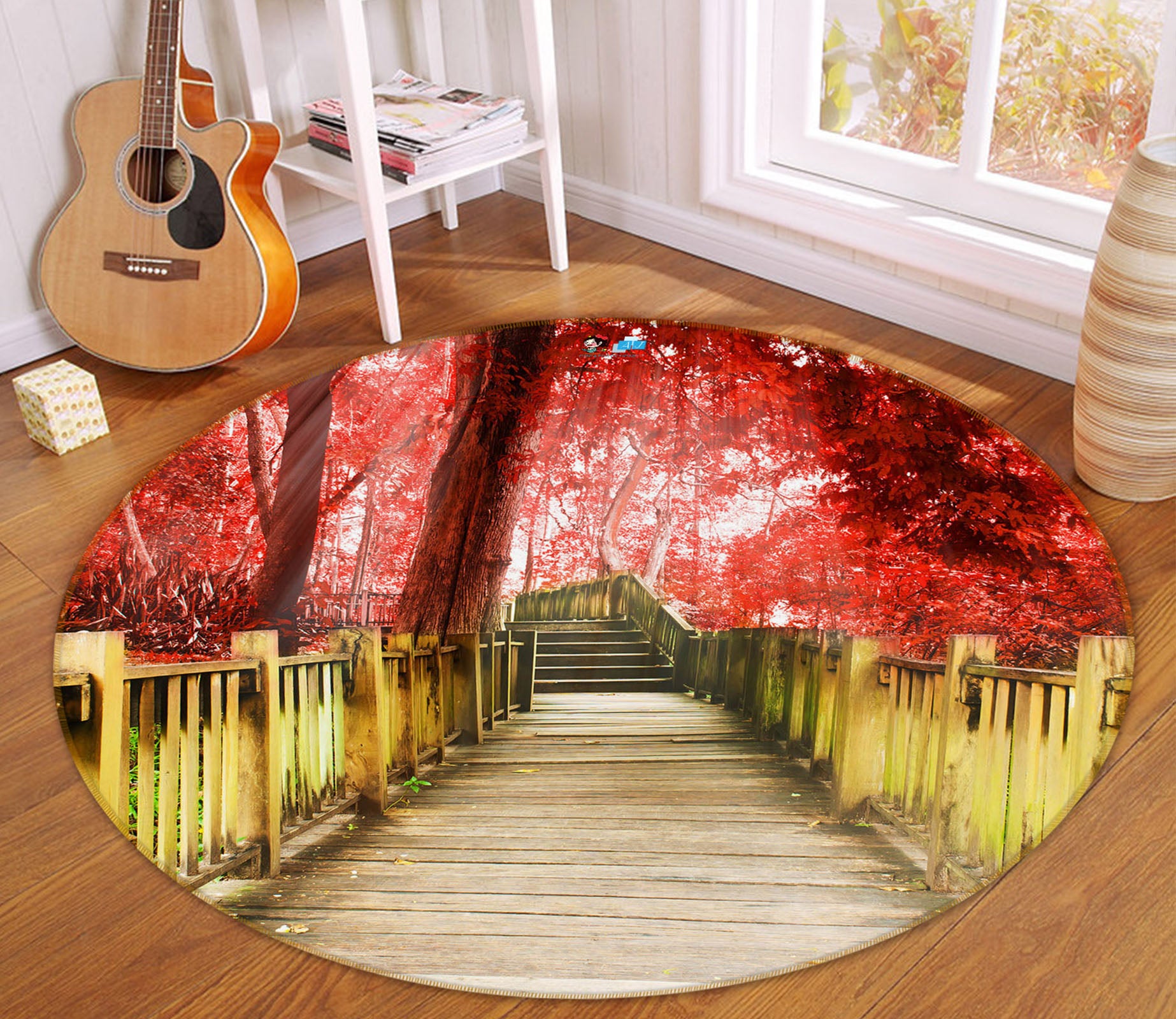 3D Trees Corridor 69174 Round Non Slip Rug Mat
