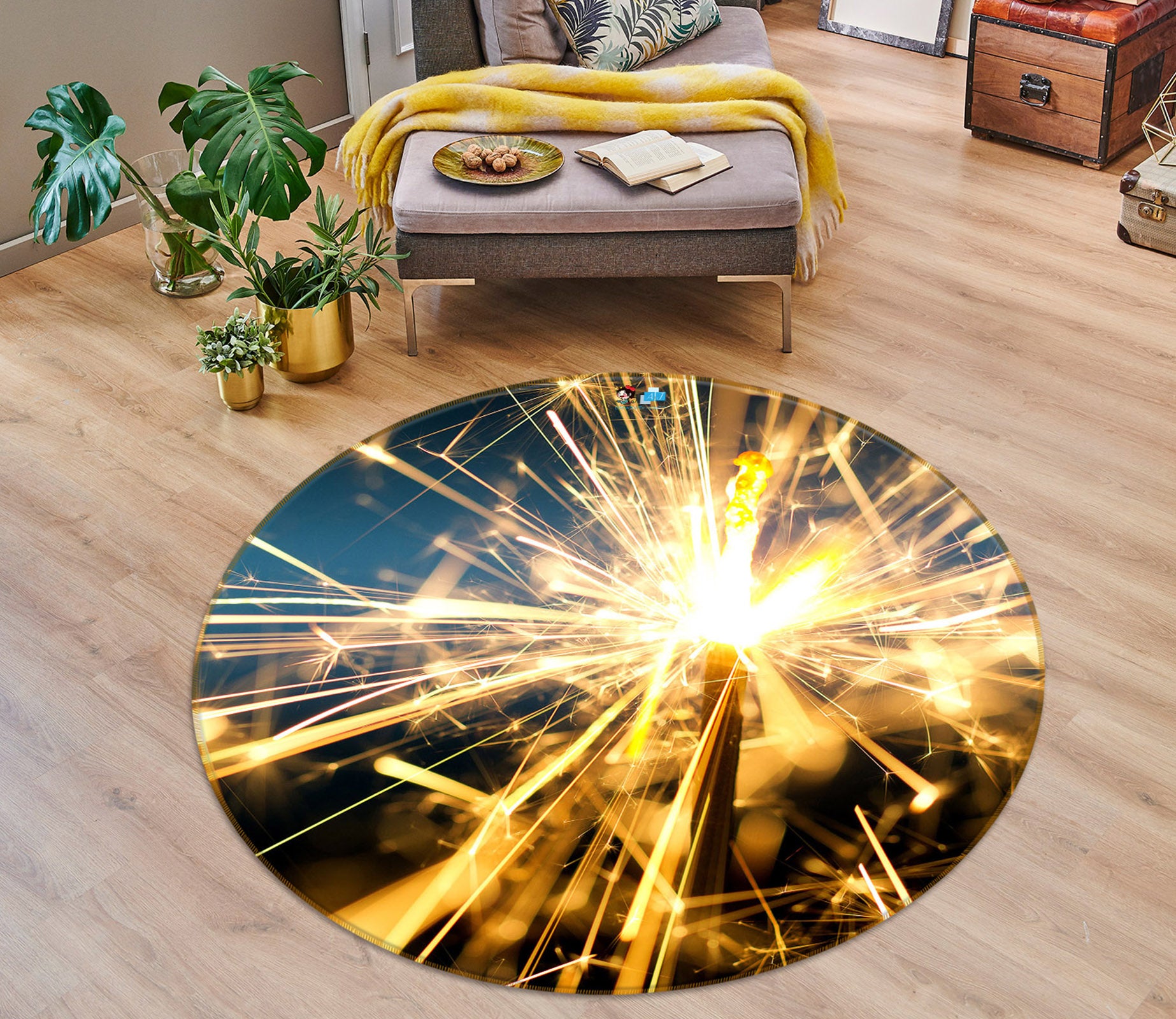 3D Fireworks 54104 Christmas Round Non Slip Rug Mat Xmas