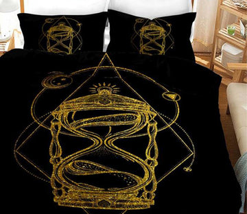3D Golden Lines Hourglass 11178 Bed Pillowcases Quilt