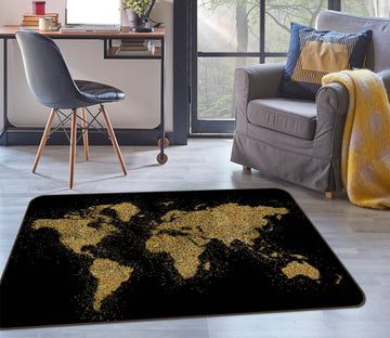 3D Gold Pattern 282 World Map Non Slip Rug Mat