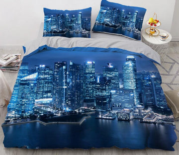 3D Night City Harbor 11127 Bed Pillowcases Quilt