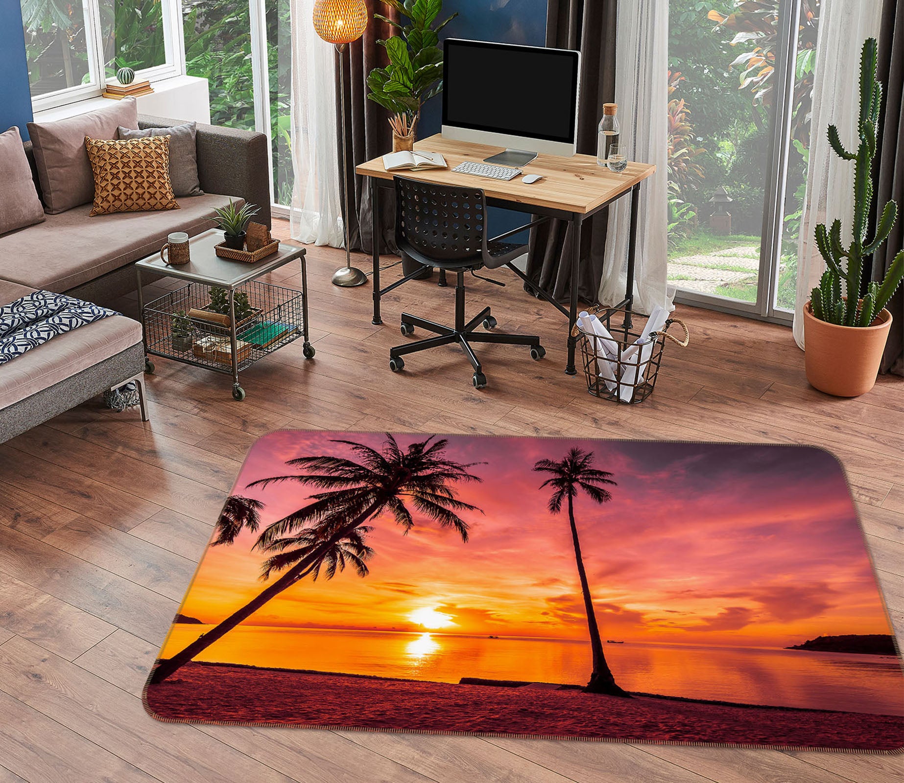 3D Seaside Coconut Tree 31091 Non Slip Rug Mat