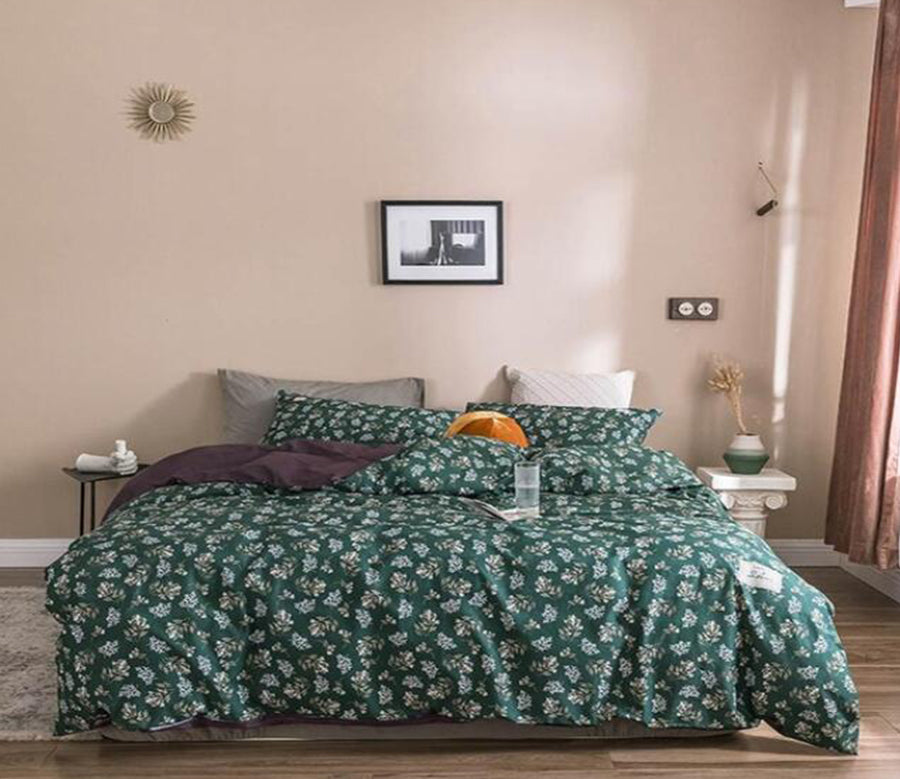 3D Dark Green Background Small Floral 6190 Bed Pillowcases Quilt