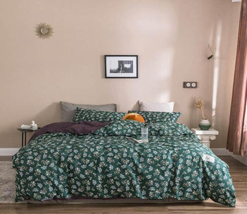 3D Dark Green Background Small Floral 6190 Bed Pillowcases Quilt