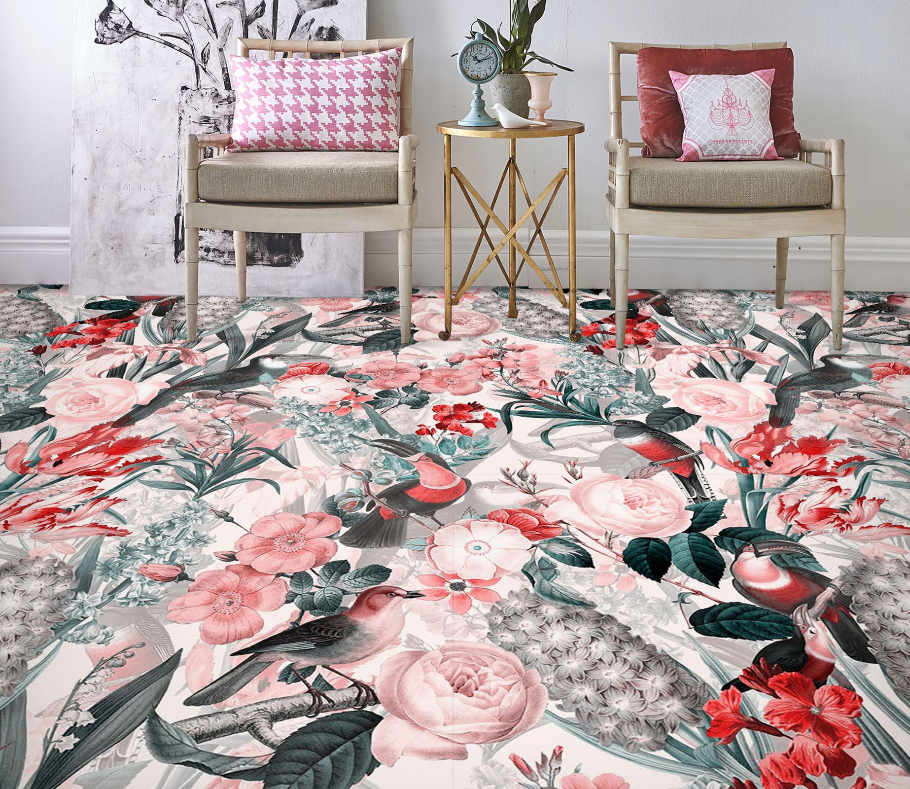 3D Pink Red Flower Bush 10025 Uta Naumann Floor Mural