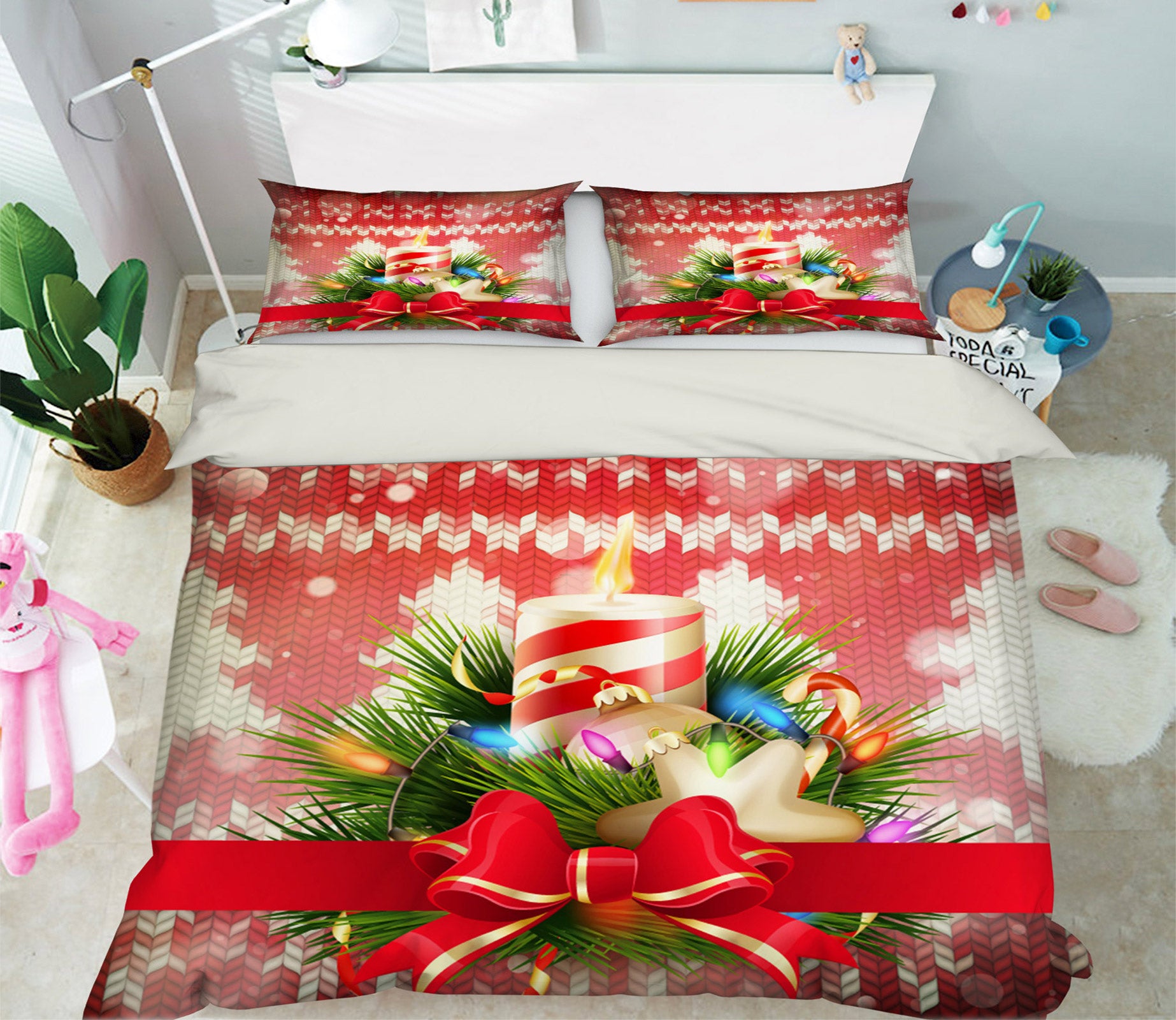3D Candle Bowknot 50020 Christmas Quilt Duvet Cover Xmas Bed Pillowcases