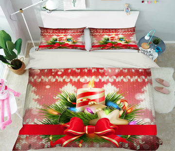 3D Candle Bowknot 50020 Christmas Quilt Duvet Cover Xmas Bed Pillowcases