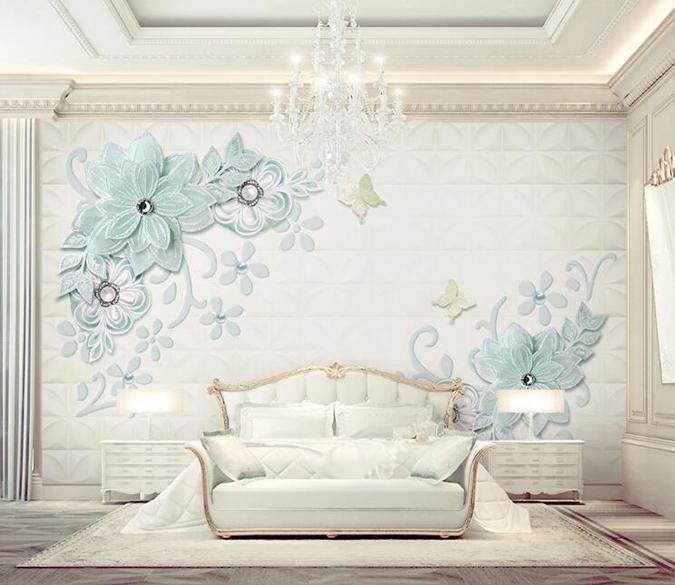 3D Blue Flowers 1303 Wall Murals Wallpaper AJ Wallpaper 2 