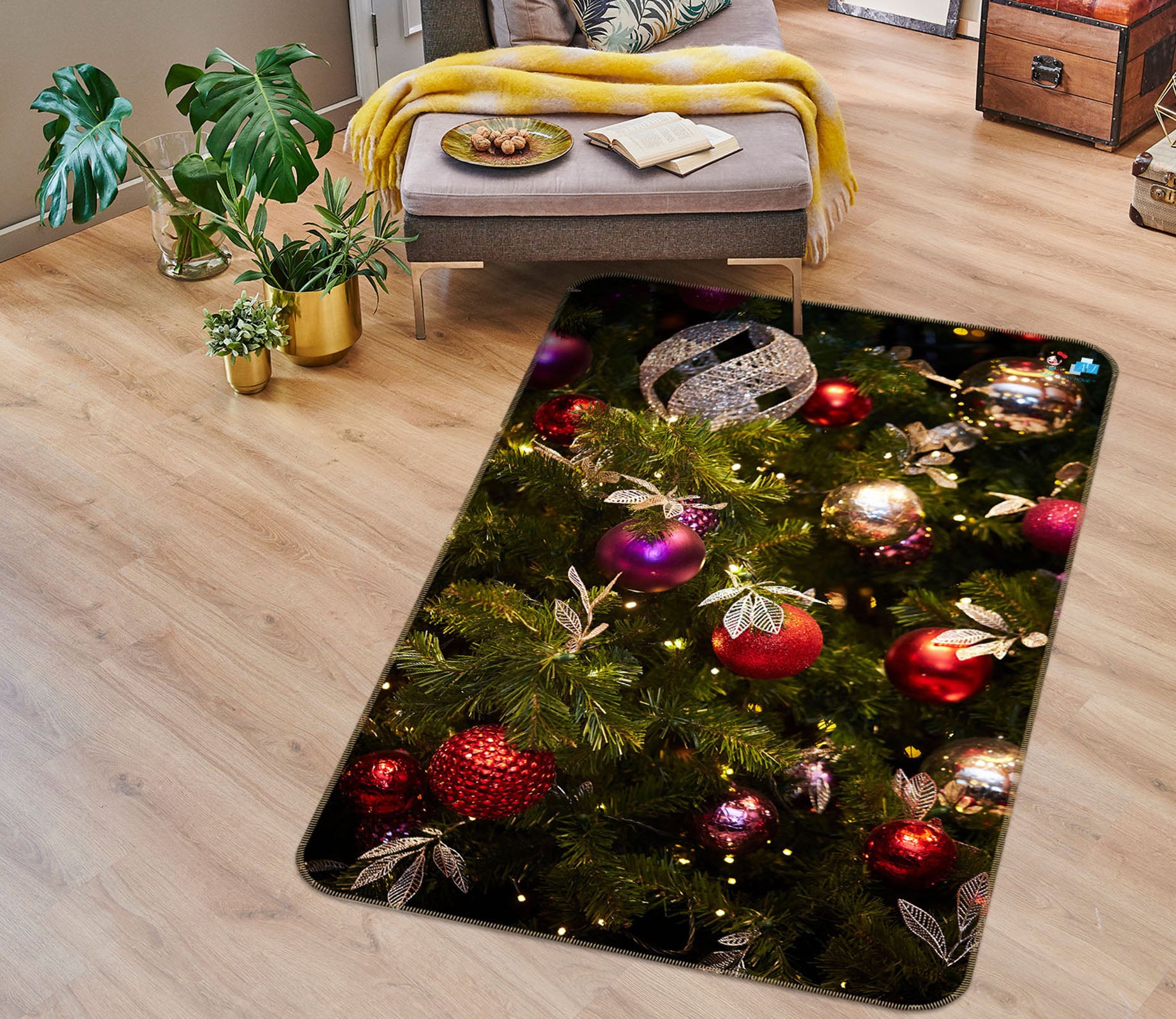 3D Branches Ball Pendant 55148 Christmas Non Slip Rug Mat Xmas