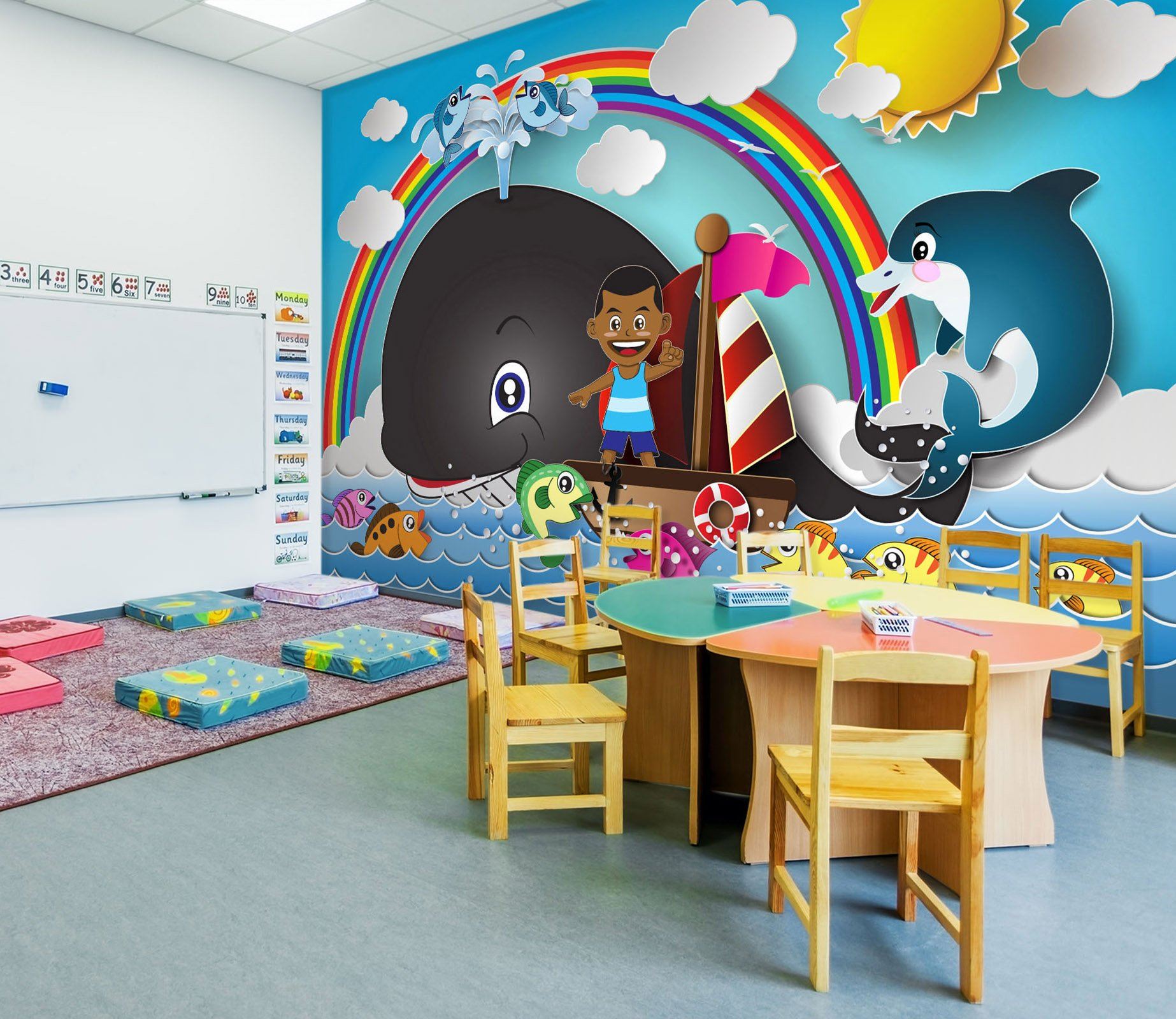 3D Cartoon Rainbow Fish 008 Wall Murals Wallpaper AJ Wallpaper 2 