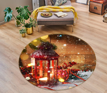 3D Candle Lights Snow 54164 Christmas Round Non Slip Rug Mat Xmas