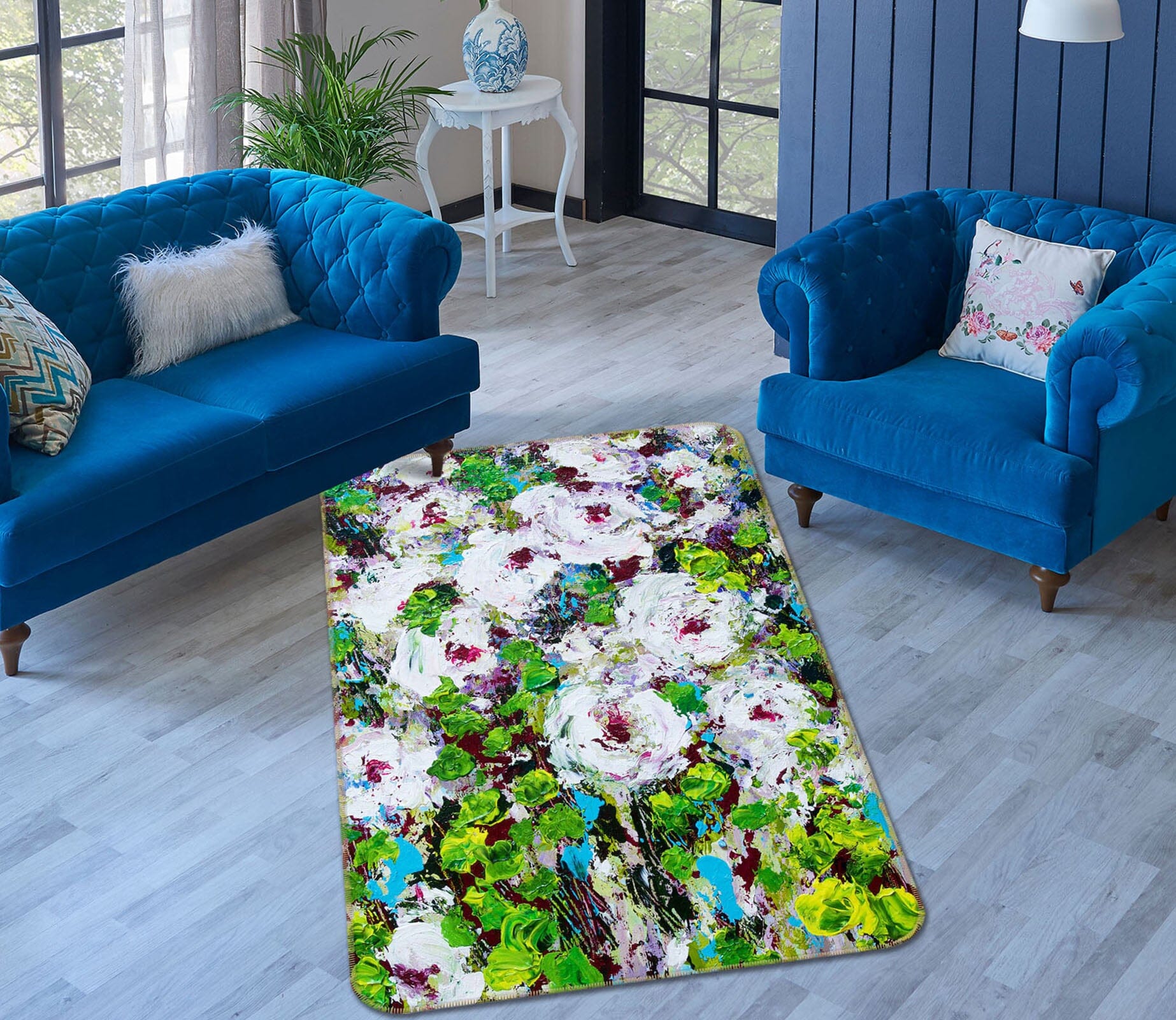 3D White Flowers 3017 Allan P. Friedlander Rug Non Slip Rug Mat Mat AJ Creativity Home 