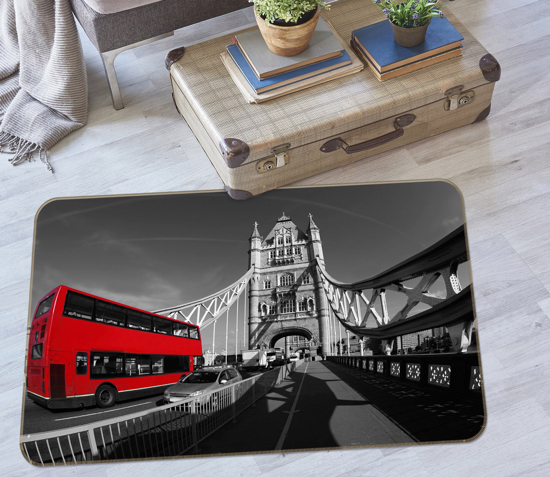 3D Bridge Red Double-Decker Bus 42022 Vehicle Non Slip Rug Mat