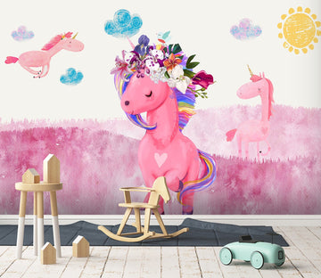 3D Pink Cartoon Unicorn 008 Wall Murals Wallpaper AJ Wallpaper 2 