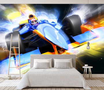 3D Blue Racing Car 318 Vehicle Wall Murals