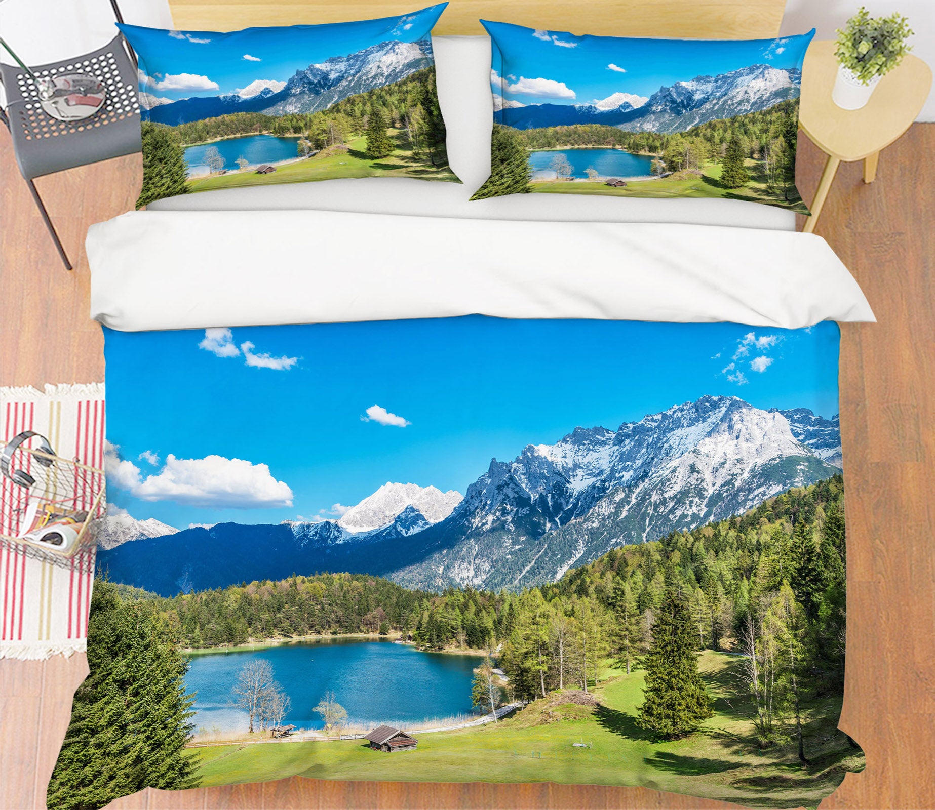 3D Snow Mountain Lake 60094 Bed Pillowcases Quilt