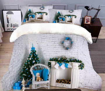 3D Blue White Christmas Tree 45146 Christmas Quilt Duvet Cover Xmas Bed Pillowcases