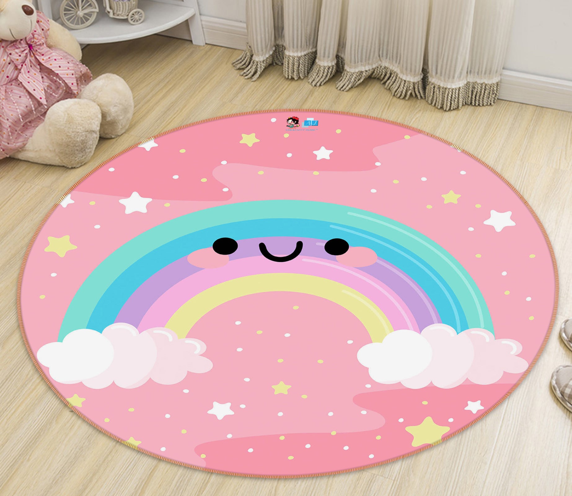 3D Rainbow Clouds 75133 Round Non Slip Rug Mat