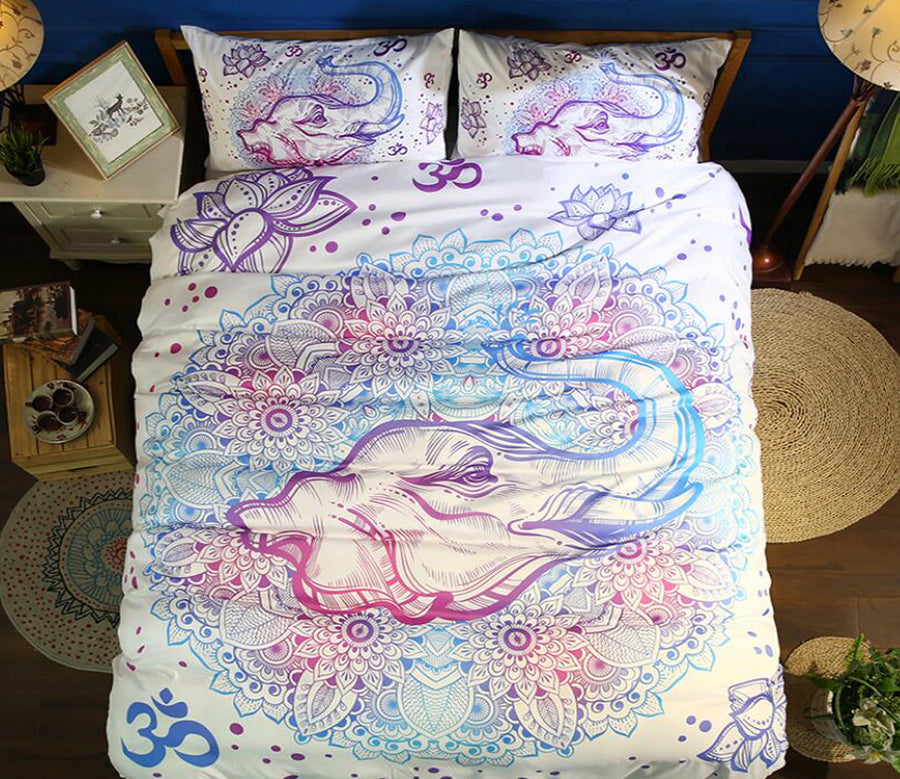 3D Flowers Around The Elephant 1099 Bed Pillowcases Quilt