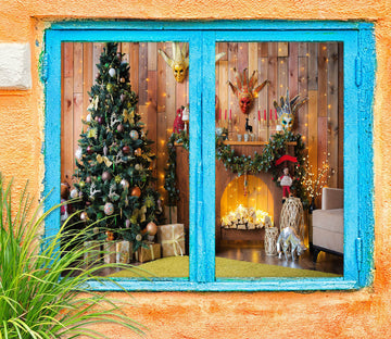 3D Christmas Tree Fireplace 43030 Christmas Window Film Print Sticker Cling Stained Glass Xmas