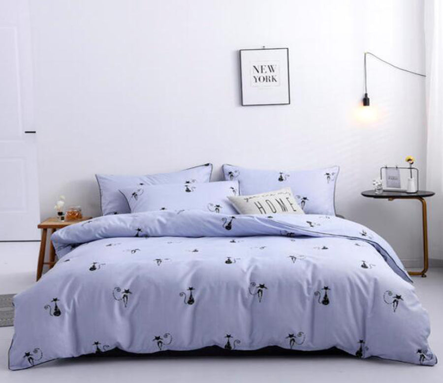 3D Light Purple Bottom Little Cat 2003 Bed Pillowcases Quilt