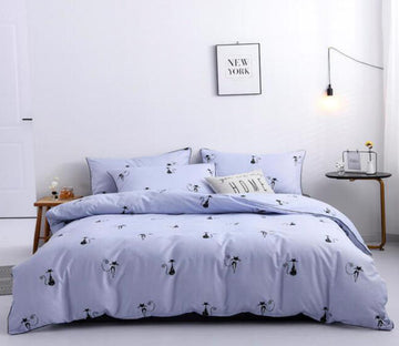 3D Light Purple Bottom Little Cat 2003 Bed Pillowcases Quilt