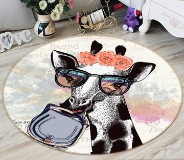 3D Giraffe Sunglasses 29092 Round Non Slip Rug Mat