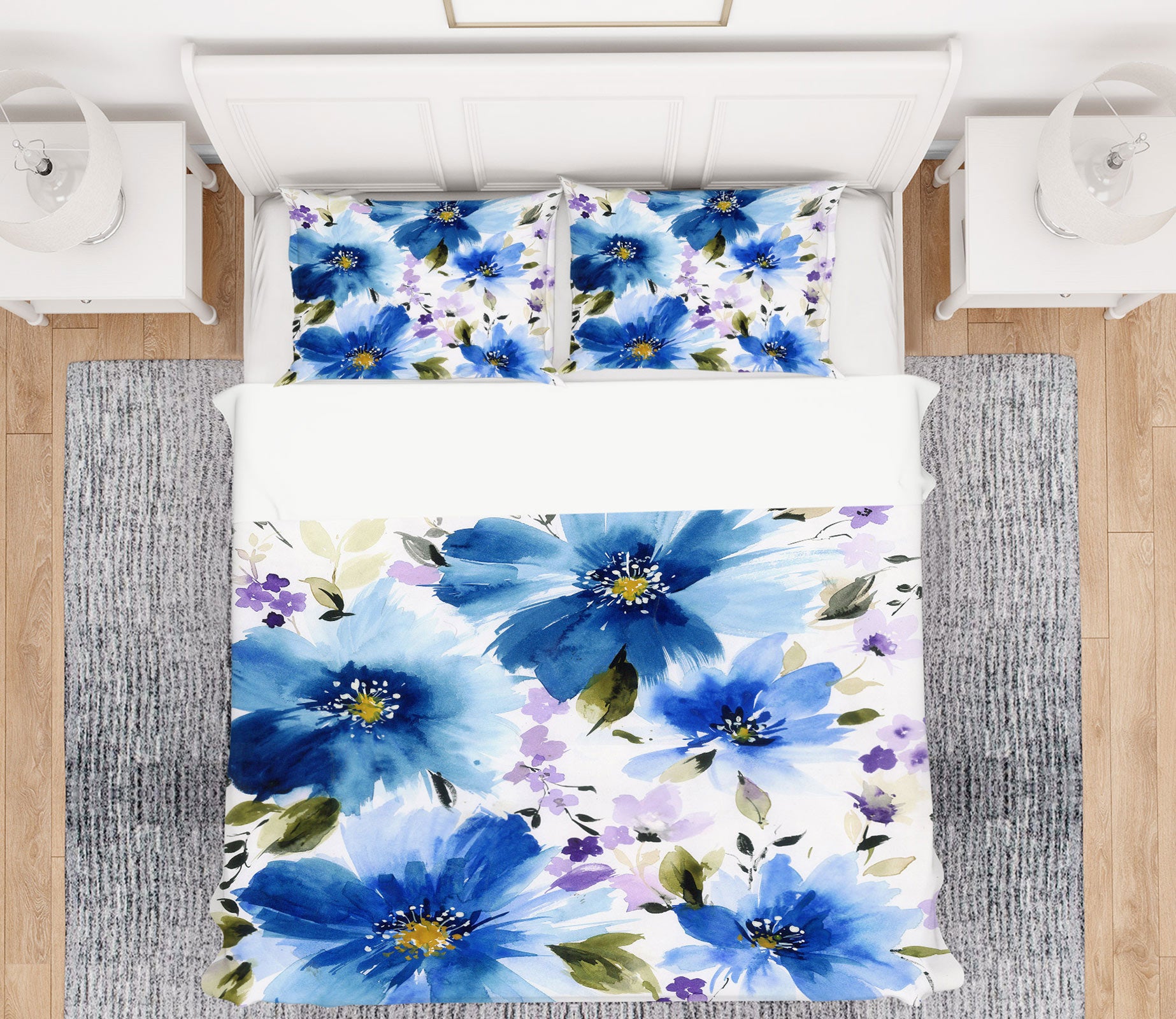 3D Blue Flowers 16085 Bed Pillowcases Quilt
