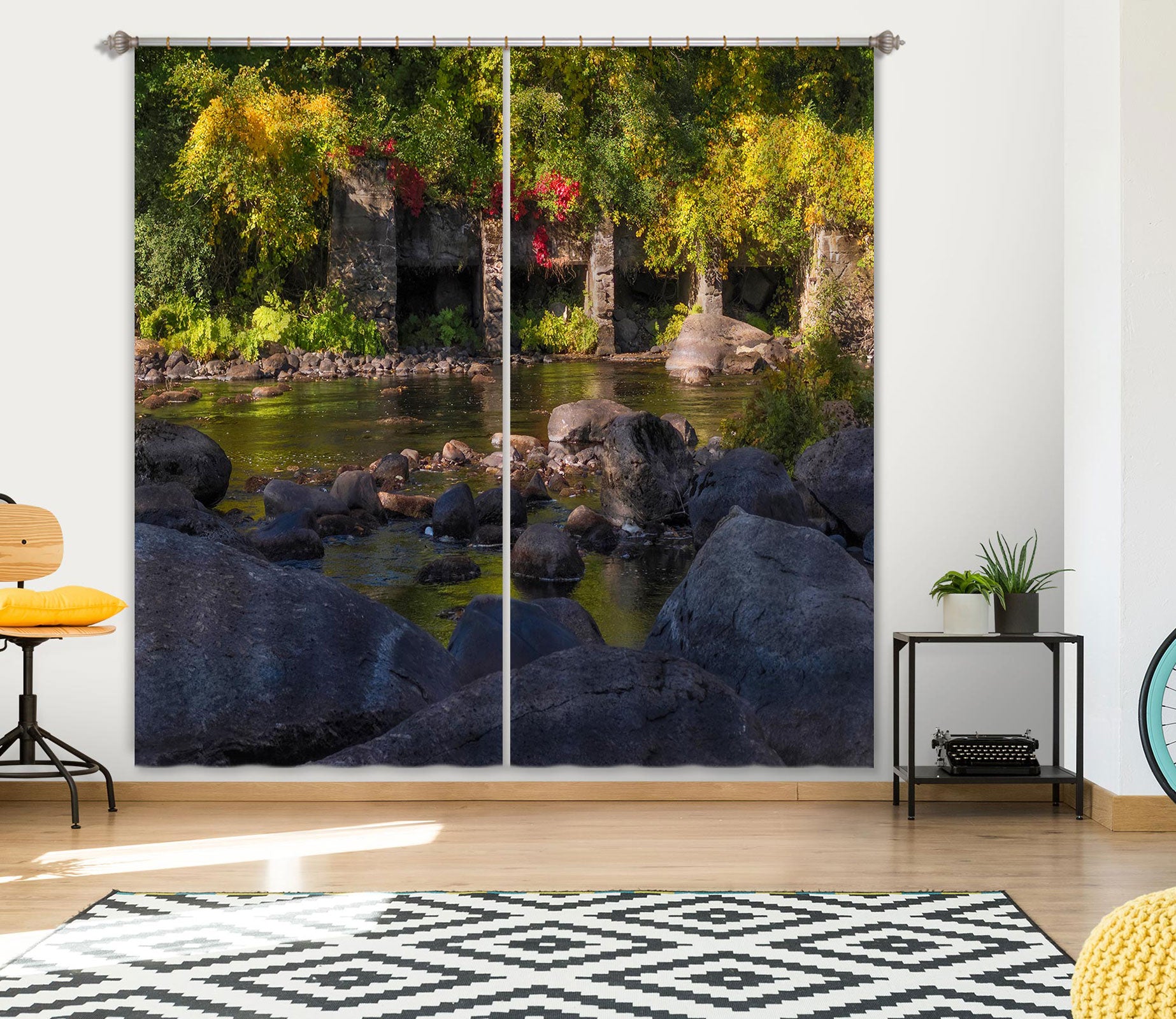 3D Stone Grass 017 Jerry LoFaro Curtain Curtains Drapes
