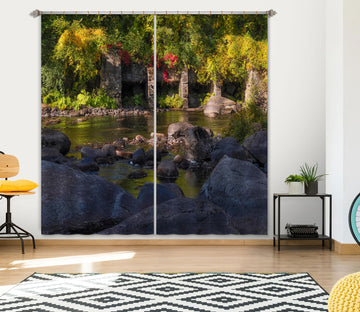 3D Stone Grass 017 Jerry LoFaro Curtain Curtains Drapes