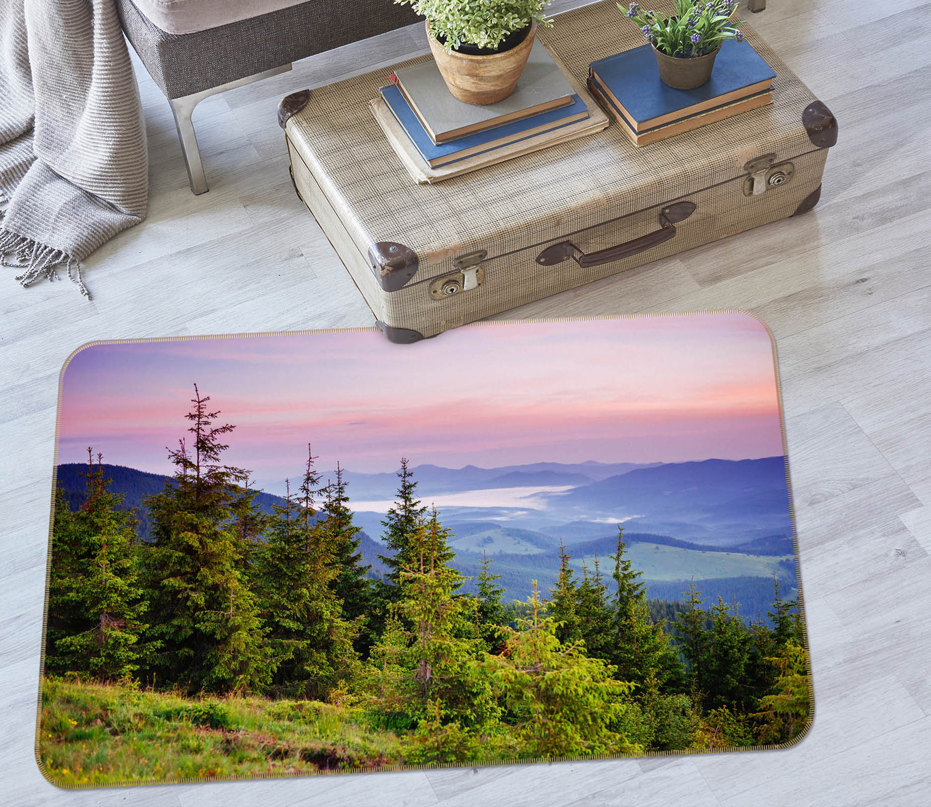 3D Forest Mountain 29192 Non Slip Rug Mat