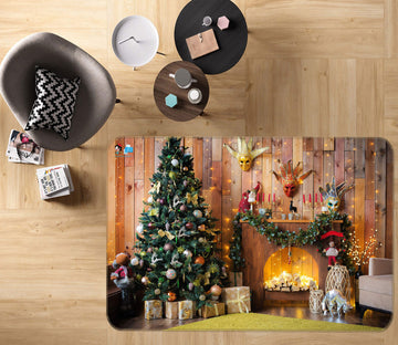 3D Tree Fireplace 55004 Christmas Non Slip Rug Mat Xmas