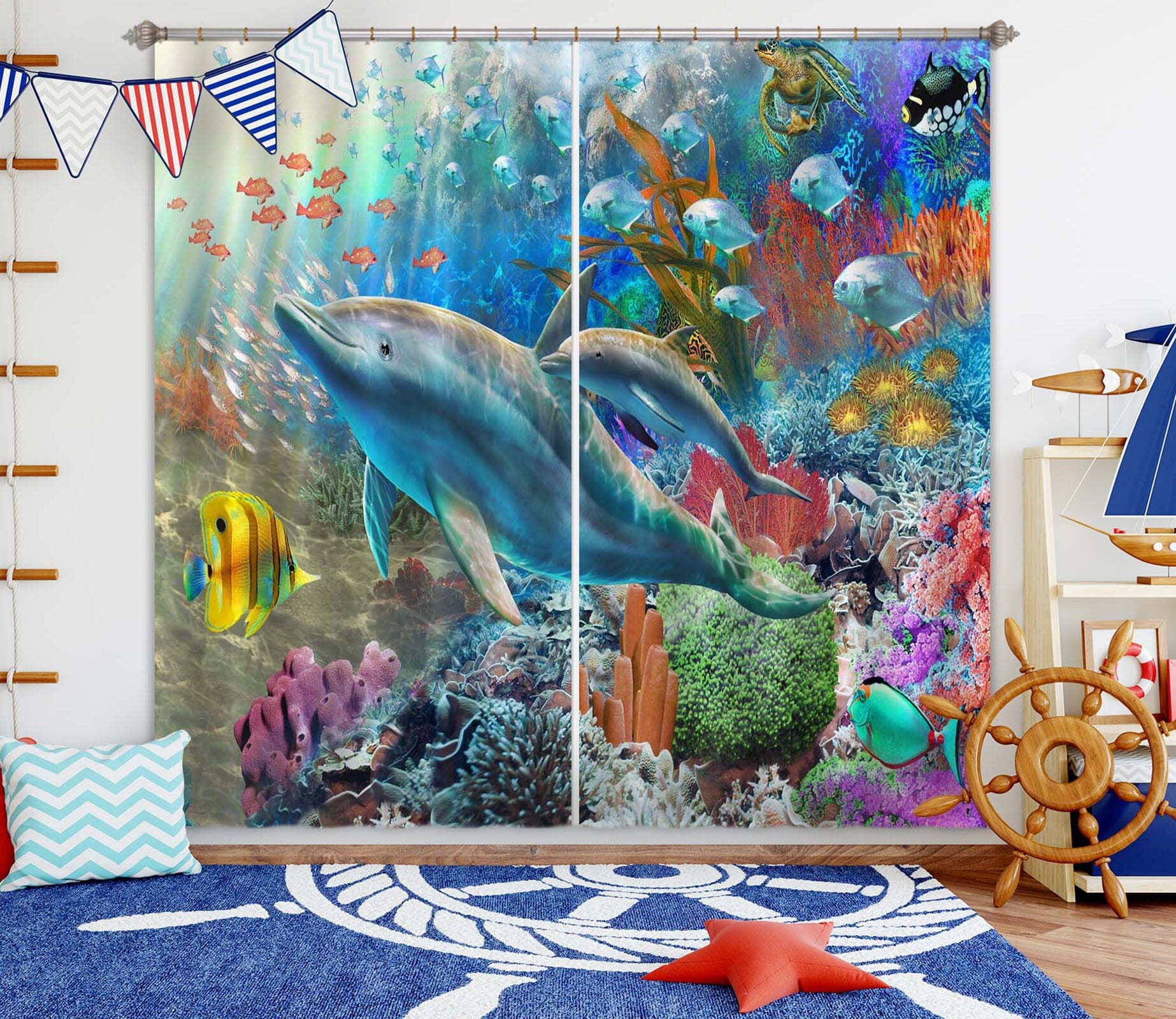 3D Colored Fish 052 Adrian Chesterman Curtain Curtains Drapes Curtains AJ Creativity Home 