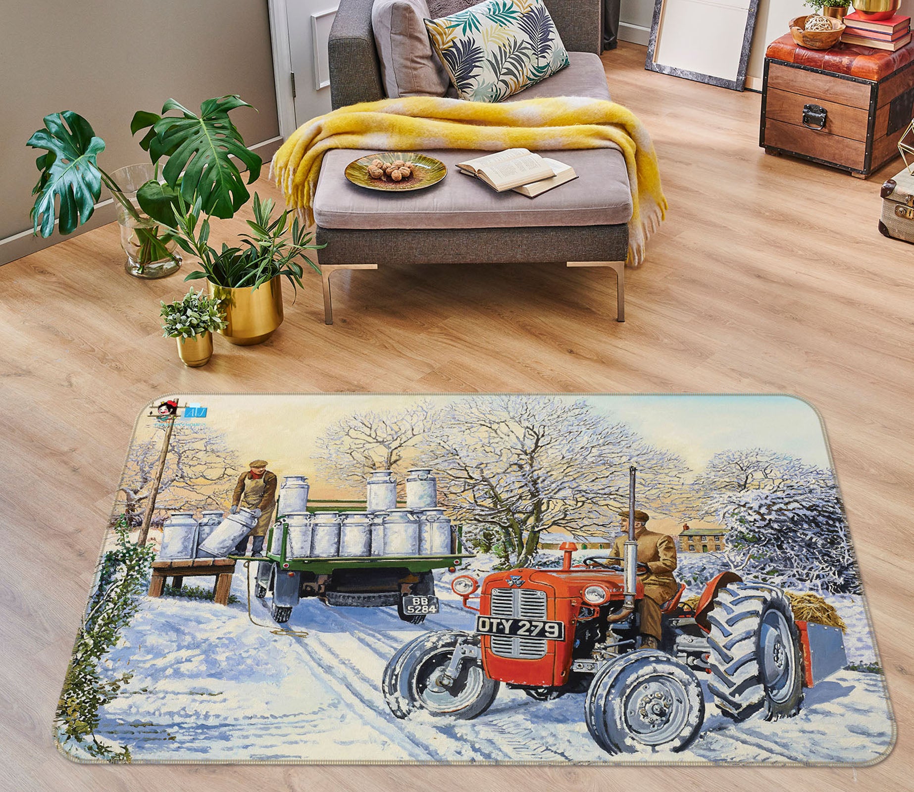 3D Snow Tractor 8916 Trevor Mitchell Rug Non Slip Rug Mat