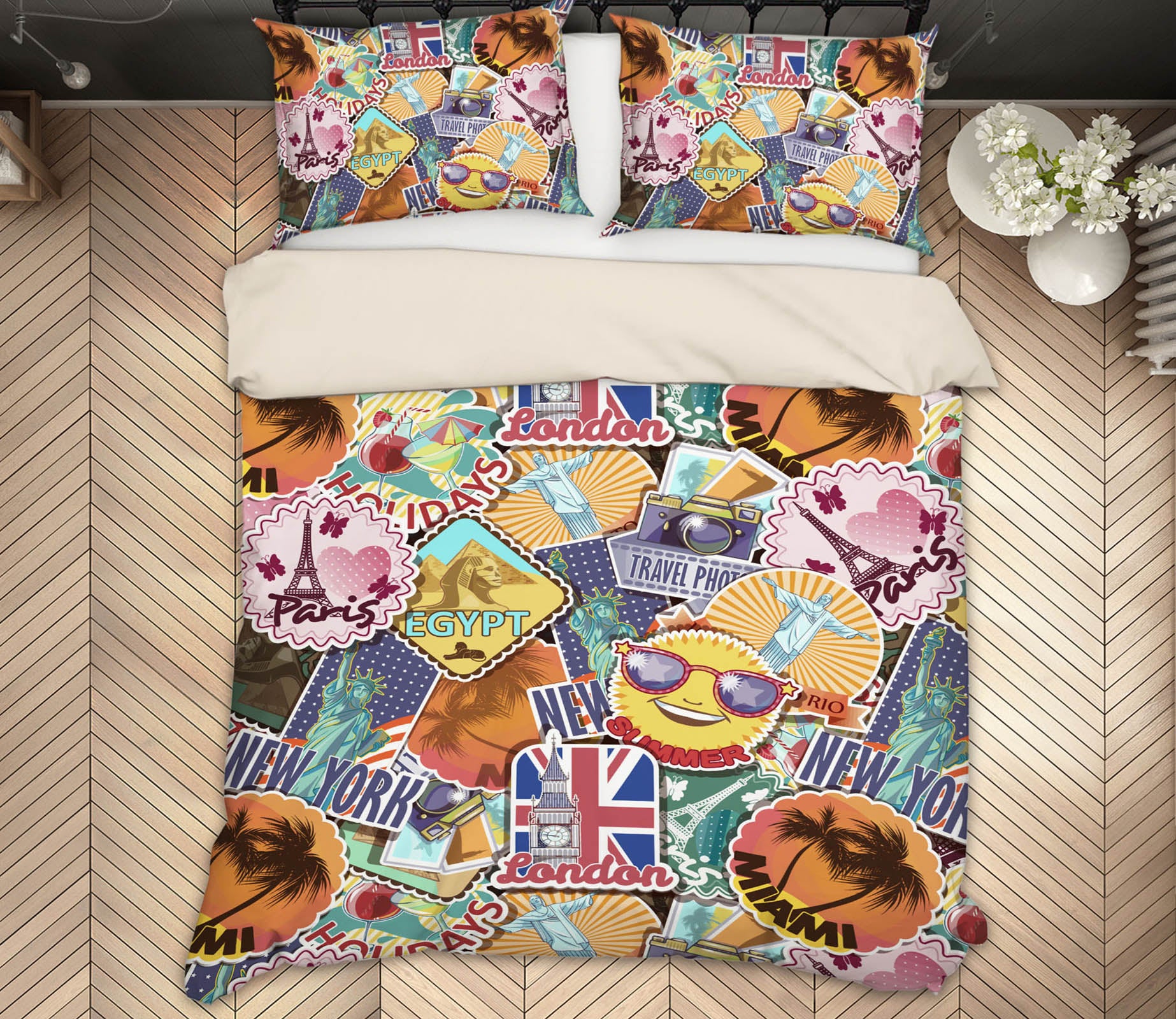 3D Coconut Tree Expression Architectural Pattern 61094 Bed Pillowcases Quilt