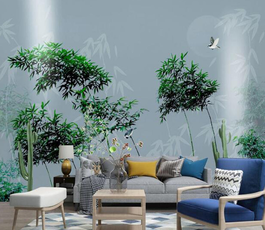 3D Bamboo Forest Bird WC1577 Wall Murals