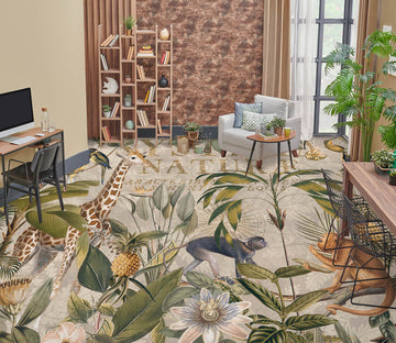 3D Giraffe Monkey Pineapple Grove 104169 Andrea Haase Floor Mural