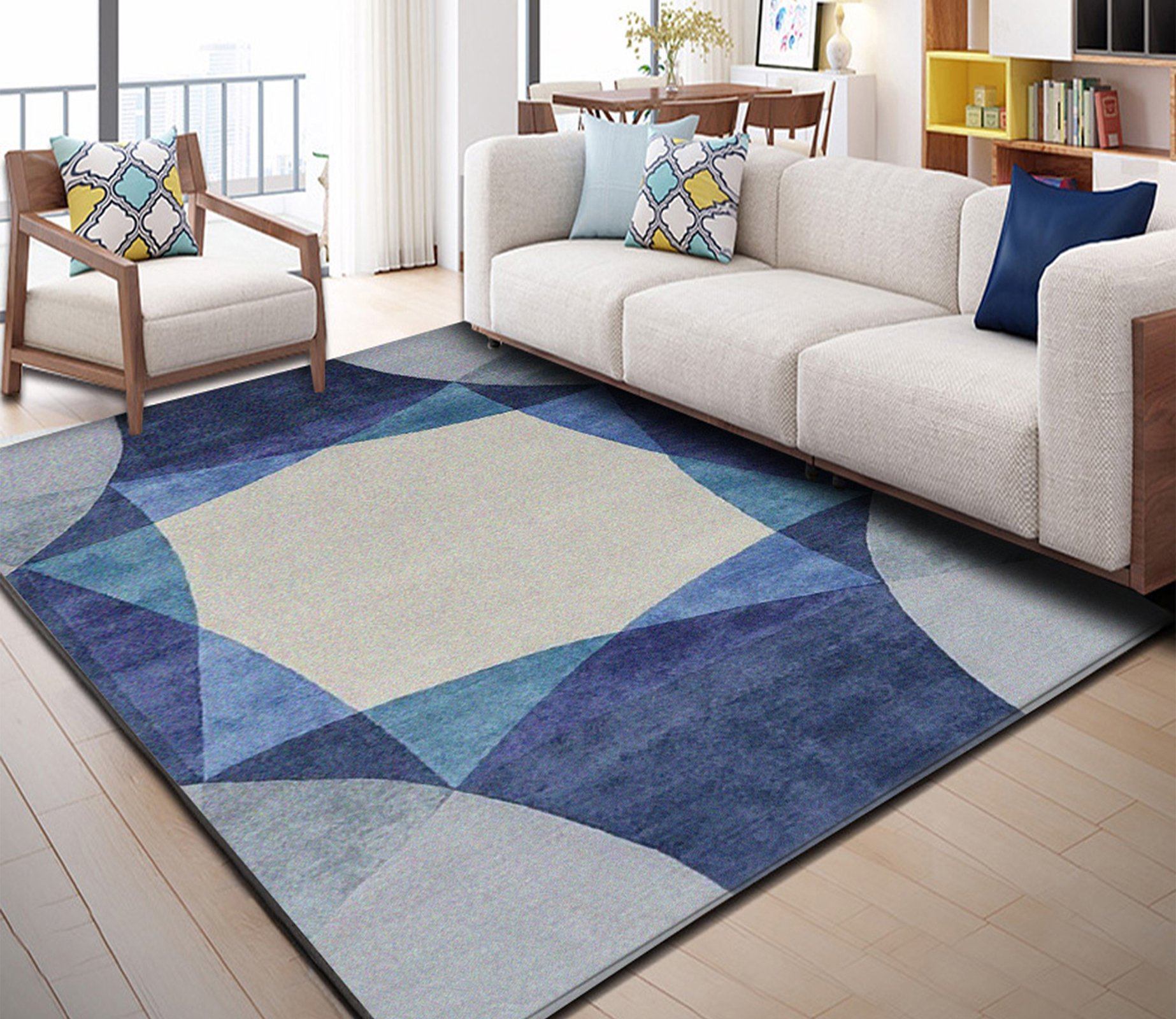 3D Blue Geometry WG136 Non Slip Rug Mat Mat AJ Creativity Home 