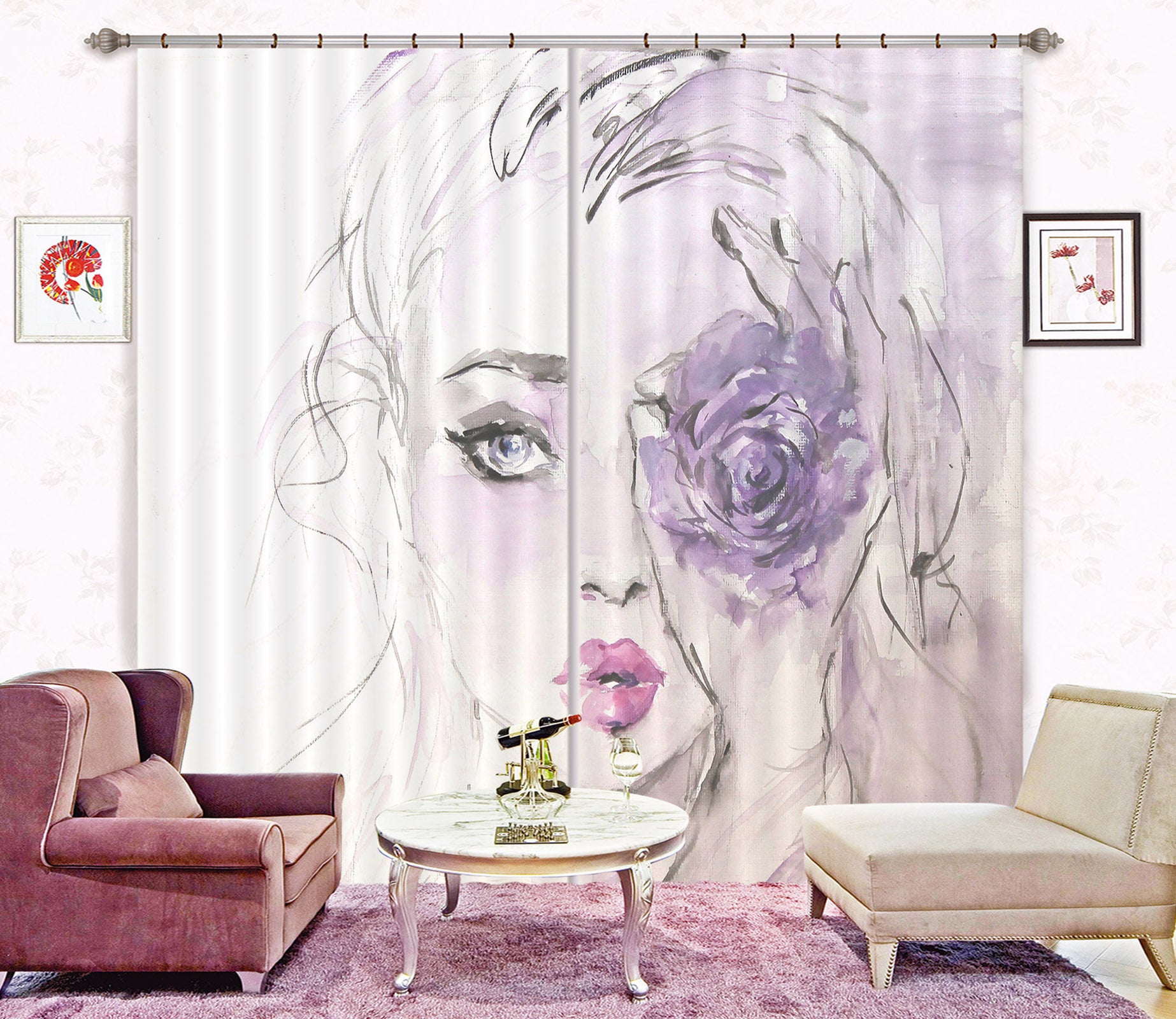 3D Woman Purple Rose 3101 Debi Coules Curtain Curtains Drapes