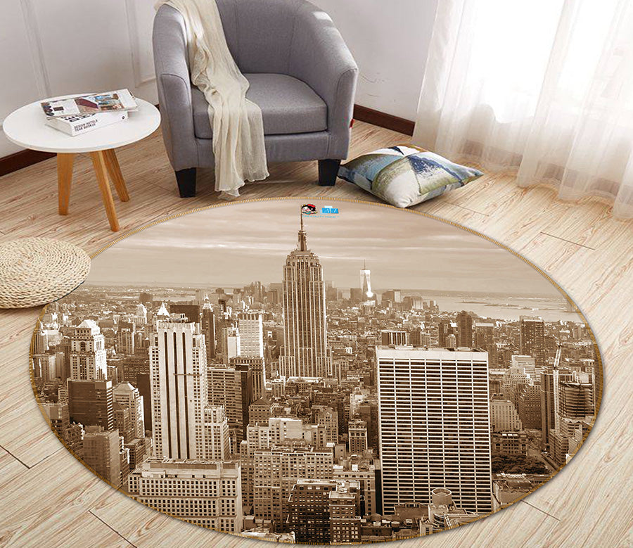 3D High-Rise Building 64052 Round Non Slip Rug Mat