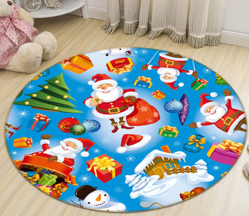 3D Santa Claus 54134 Christmas Round Non Slip Rug Mat Xmas