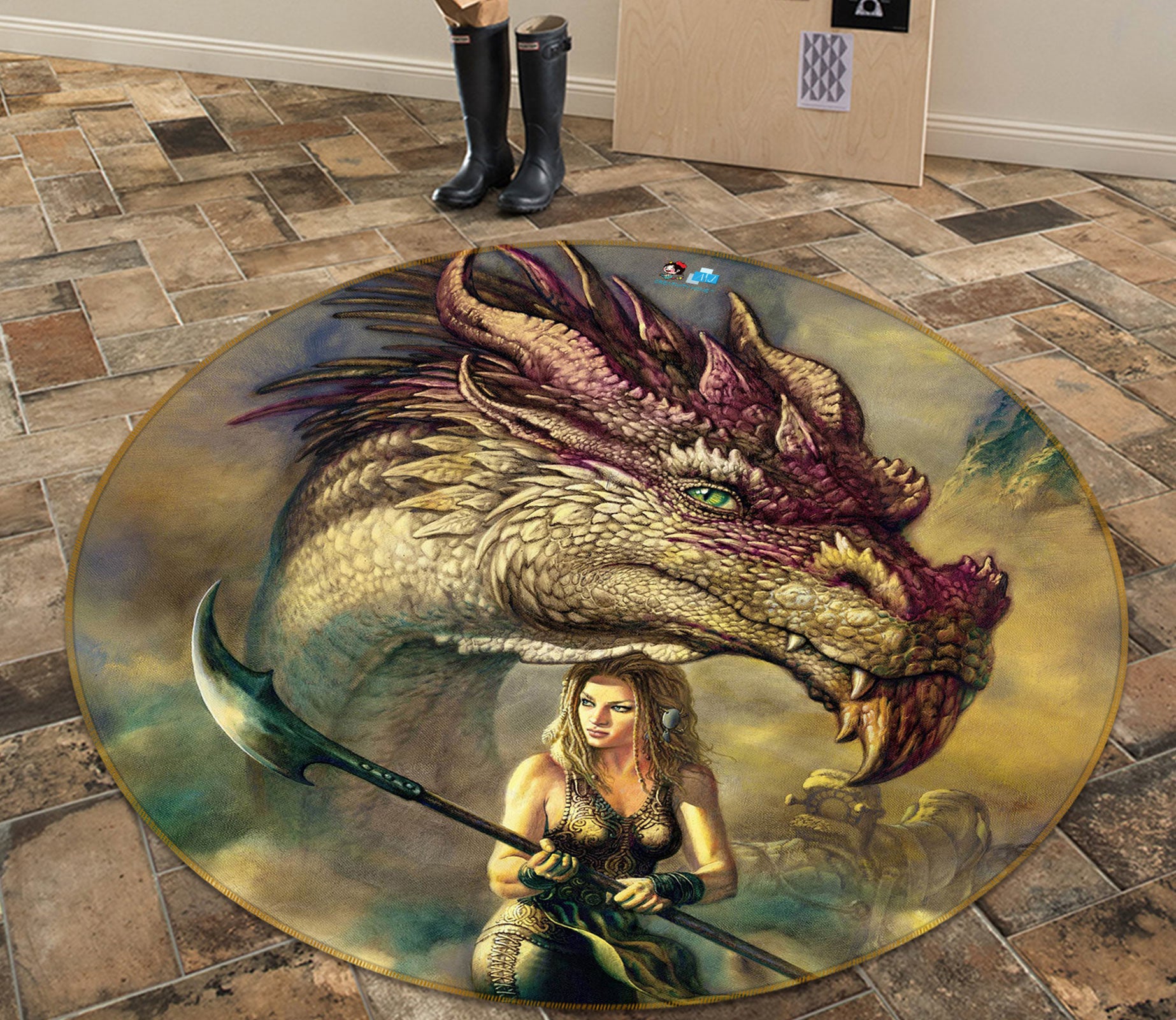 3D Dragon Woman Arms 6146 Ciruelo Rug Round Non Slip Rug Mat