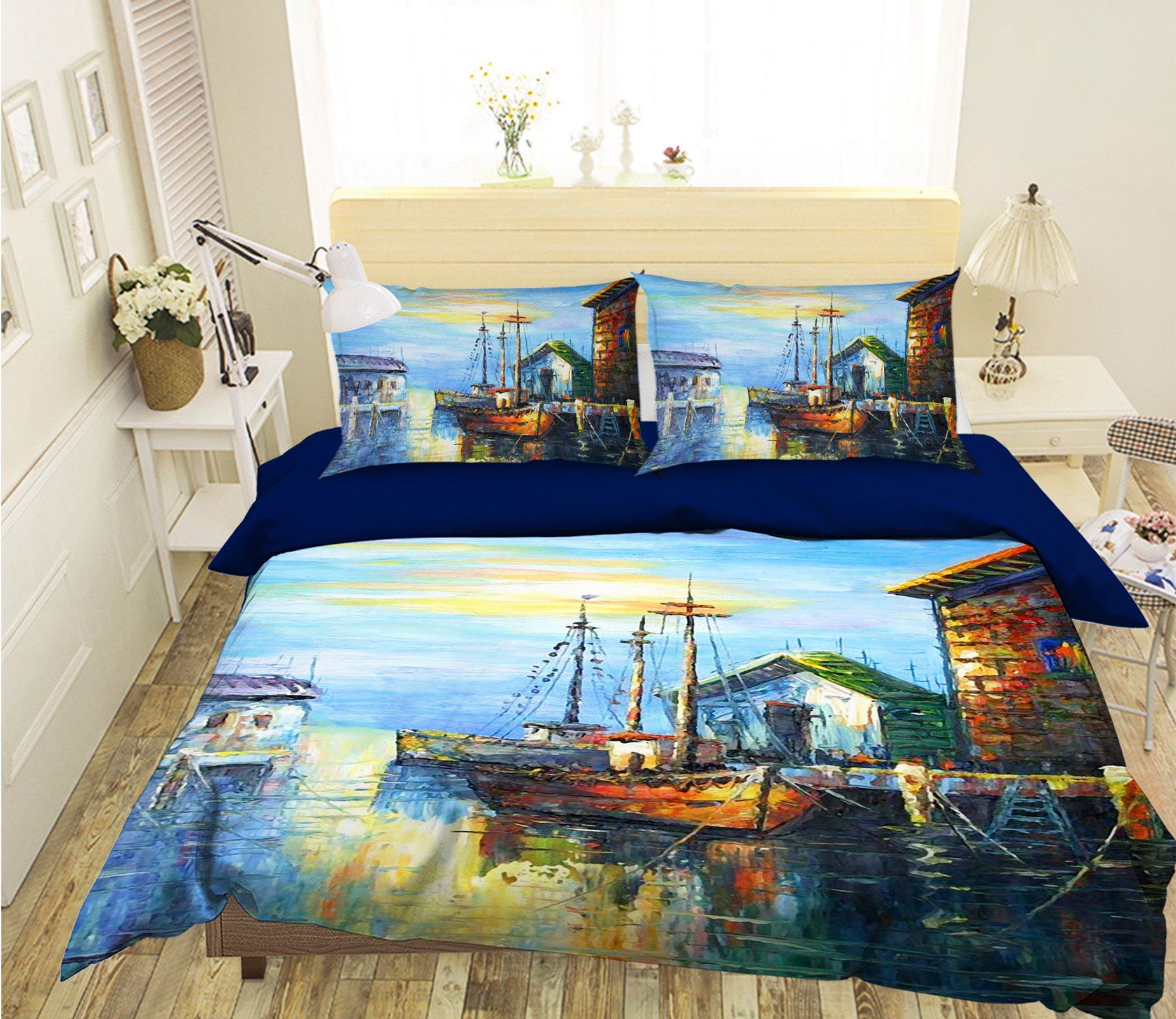 3D Oil Painting Boat 090 Bed Pillowcases Quilt Wallpaper AJ Wallpaper 