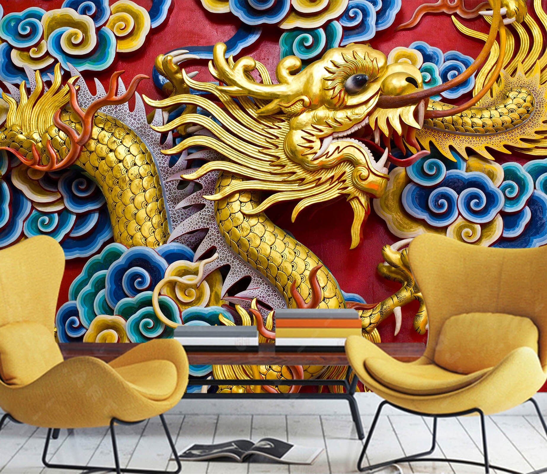 3D Golden Dragon Carving 1524 Wall Murals Wallpaper AJ Wallpaper 2 