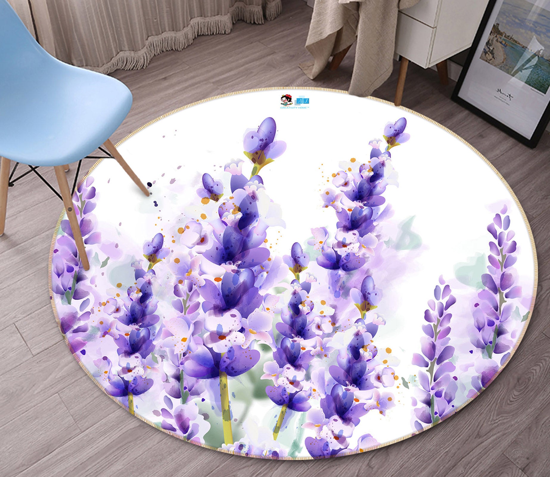 3D Wisteria Flower 71265 Round Non Slip Rug Mat