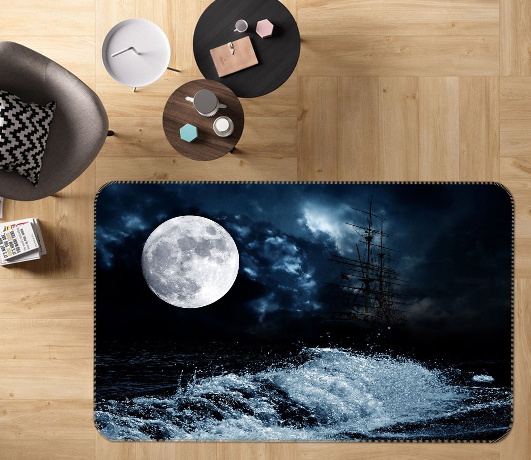 3D Moon Waves 31165 Non Slip Rug Mat