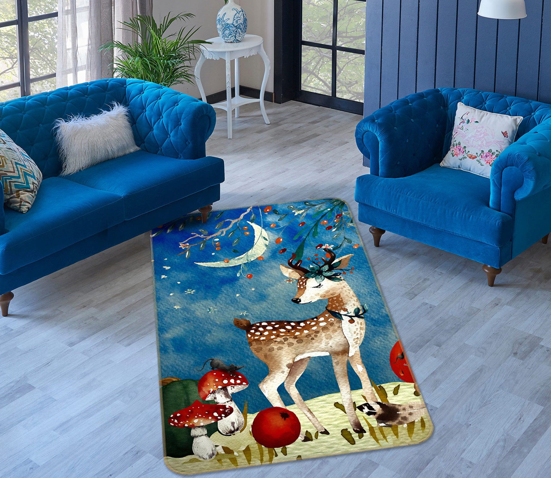 3D Sika Deer Mushroom 141 Uta Naumann Rug Non Slip Rug Mat
