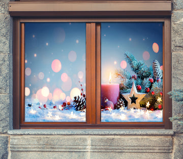 3D Christmas Candle 43009 Christmas Window Film Print Sticker Cling Stained Glass Xmas