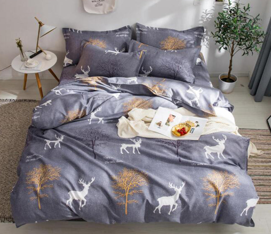 3D Dark Gray Tree Deer 2022 Bed Pillowcases Quilt